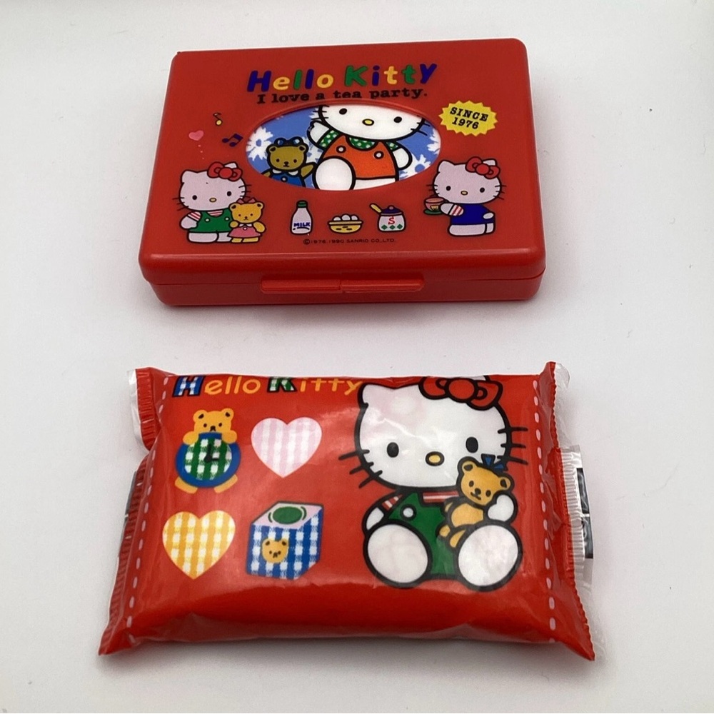 Sanrio Hello Kitty 1990 Tissue Case , 2 Tissue Packs Vintage